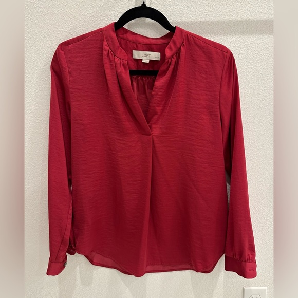 LOFT Red Long Sleeve Relaxed Mandarin Collar Blouse - Picture 1 of 2
